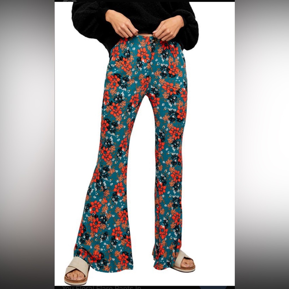 Free People Floral Flare Pants - Black and Red